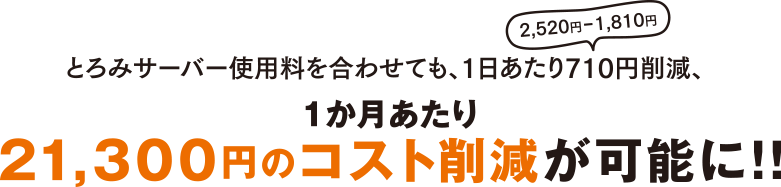 とろみサーバー使用料を合わせても、1日当たり710円削減 1か月あたり21,300円のコスト削減が可能!!